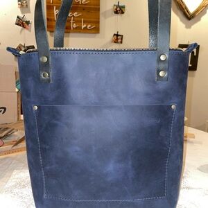 Portland Leather Deep Blue Mini Tote Bag